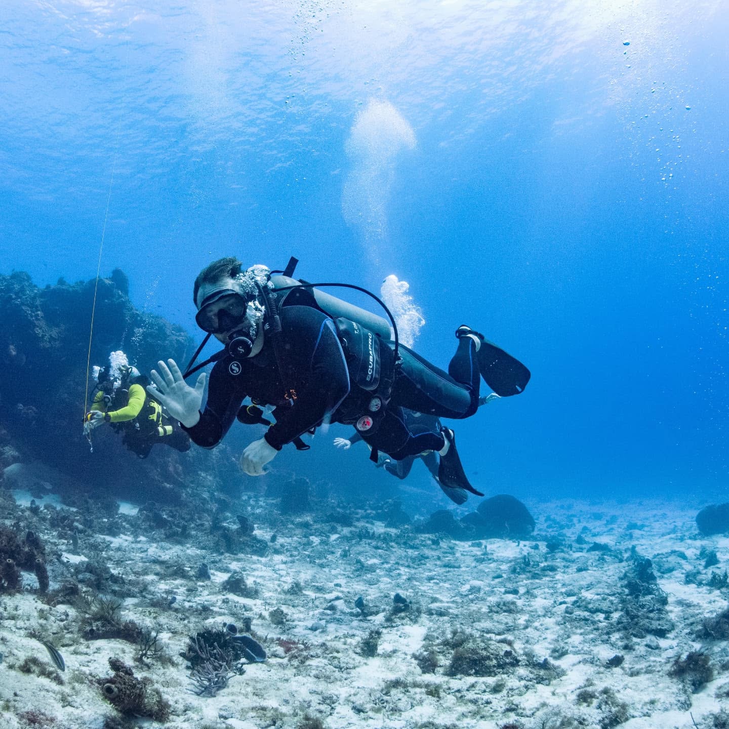 Scuba diving through the reefs of Cozumel