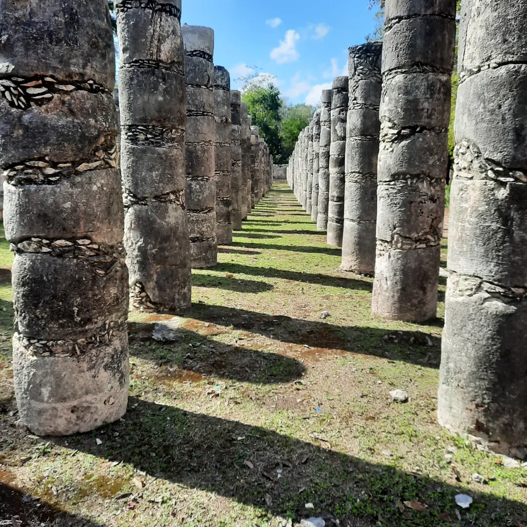 Maya ruins surrounded by tropical vegetation